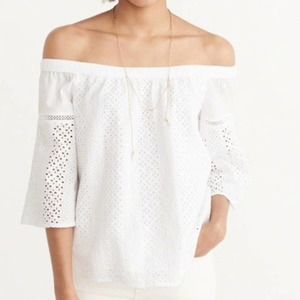 Abercrombie & Fitch White Eyelet Lace Off-Shoulder Top Cottagecore Women's XS